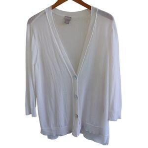 Chicos White V Neck Button Front Lightweight Cardigan Sweater Size 2 US L